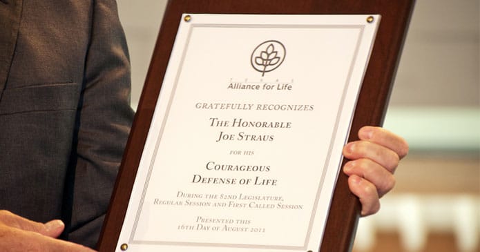2011 courageous defemnse of life award presented to Joe Straus